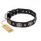 "Black Tie" FDT Artisan Leather Boxer Collar with Old Silver-like Decorations