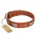 "Pawsy Glossy" FDT Artisan Exclusive Tan Leather Boxer Collar 1 1/2 inch (40 mm) wide