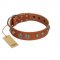 "Era Infinitum" FDT Artisan Tan Leather Boxer Collar Adorned with Chrome-plated Circles