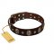 "Breaking the Horizon" FDT Artisan Brown Leather Boxer Collar with Engraved Studs and Medallions