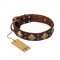 "Golden Square" FDT Artisan Brown Leather Boxer Collar with Large Squares