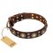 'Flower Melody' Boxer FDT Artisan Brown Leather Collar with Mixed Studs