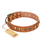"Natural Beauty" FDT Artisan Tan Leather Boxer Collar with Old Bronze-like Circles and Plates