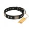 "Pirates Gold" FDT Artisan Black Leather Boxer Collar with Old Silver Look Plates and Skulls