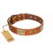 "Ancient Treasures" FDT Artisan Tan Leather Boxer Collar with Antiqued Plates and Studs
