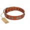"Woofy Majesty" FDT Artisan Tan Leather Boxer Collar with Round Silver-like Plates