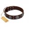 "Hypnotic Stones" FDT Artisan Brown Leather Boxer Collar with Chrome Plated Brooches and Square Studs