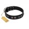 "Silver Medallions" Mod FDT Artisan Black Leather Boxer Collar with Round Plates