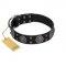 "Boundless Blue" FDT Artisan Black Leather Boxer Collar with Chrome Plated Brooches and Square Studs