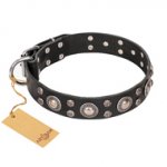FDT Artisan 'Vintage Necklace' Studded Black Leather Boxer Dog Collar - 1 1/2 inch (40mm) wide