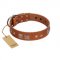 "Egyptian Gifts" Handmade FDT Artisan Tan Leather Boxer Collar with Chrome-plated Pyramids