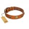 "Knights Templar" FDT Artisan Tan Leather Boxer Collar with Skulls and Crossbones Combined with Squares