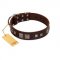 "Object of Virtu" FDT Artisan Brown Leather Boxer Collar with Old Silver-like Square Studs and Pyramids