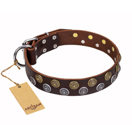 'Strong Shields' High-quality FDT Artisan Decorated Leather Boxer Collar - 1 1/2 inch (40 mm) wide