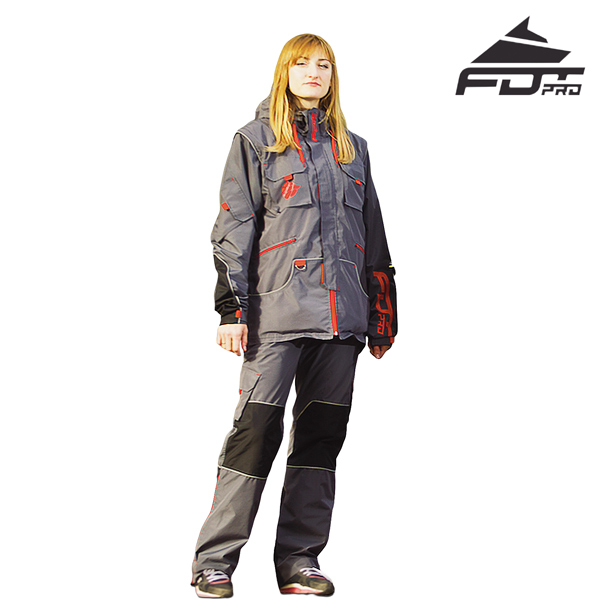 Dog Training Suit of Grey Color with Reflective Trim for Any Weather