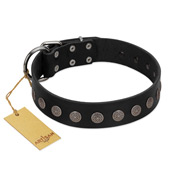 "Silent Star" Handmade FDT Artisan Designer Black Leather Boxer Collar with Engraved Plates