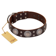"Imperial Legate" FDT Artisan Brown Leather Boxer Collar with Big Round Plates