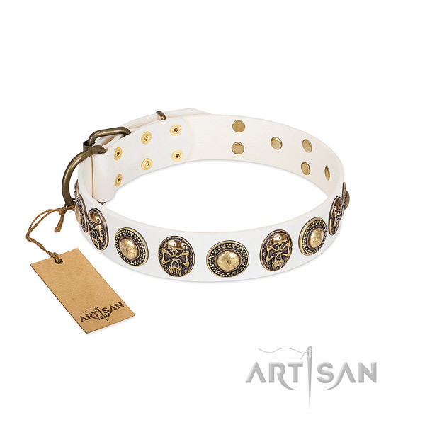 Easy adjustable full grain leather dog collar for walking your doggie