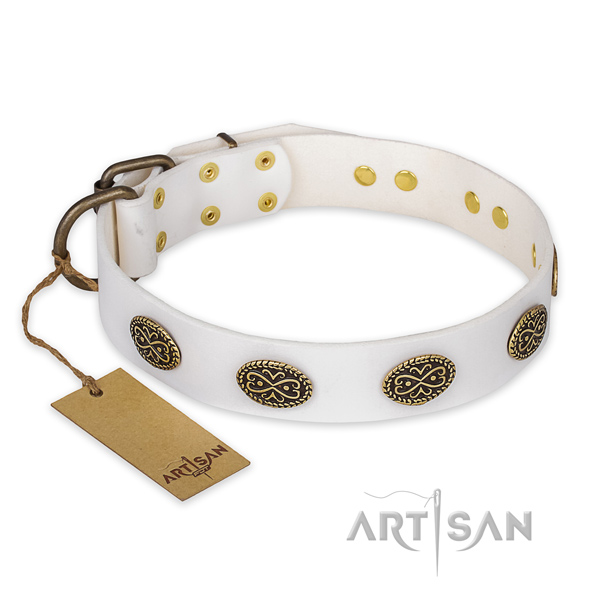 Awesome full grain genuine leather dog collar with corrosion resistant D-ring