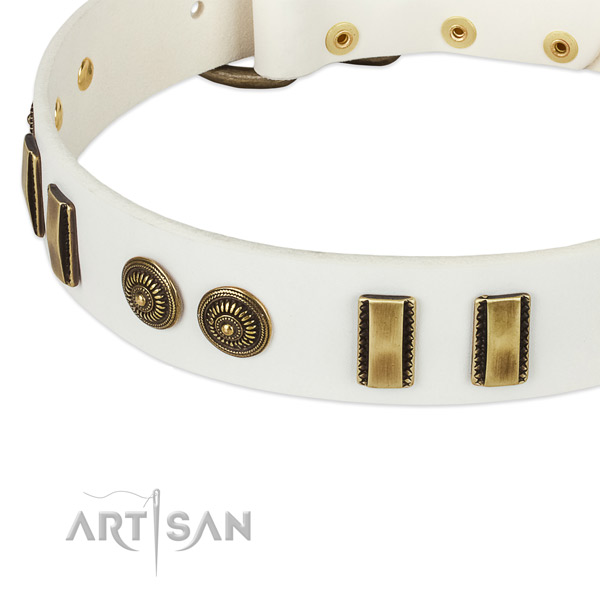 Durable D-ring on natural leather dog collar for your dog