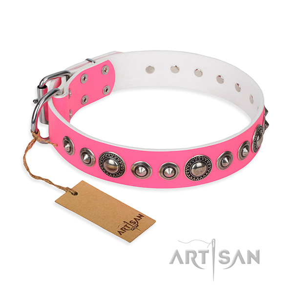 Full grain genuine leather dog collar made of soft material with corrosion resistant buckle