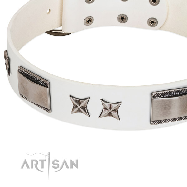 Gentle to touch full grain leather dog collar with corrosion proof buckle