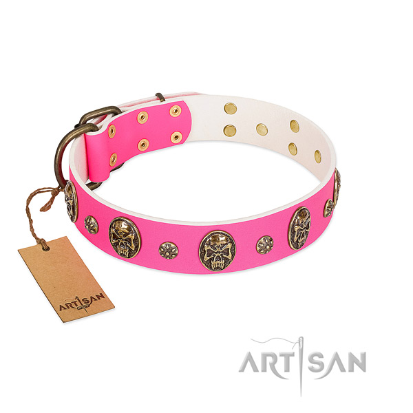 Fashionable full grain natural leather dog collar for handy use