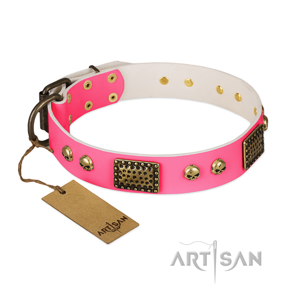 Adjustable full grain genuine leather dog collar for stylish walking your pet