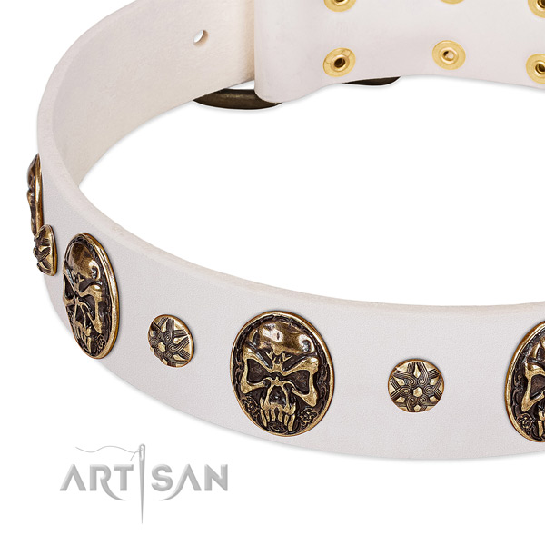 Strong buckle on full grain natural leather dog collar for your four-legged friend