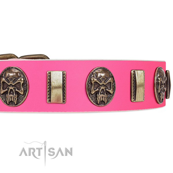 Rust-proof fittings on full grain genuine leather dog collar for your four-legged friend