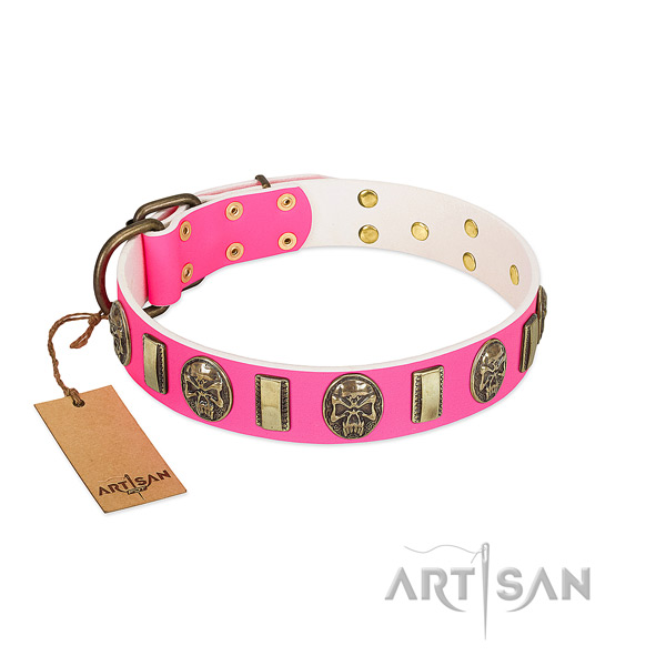 Corrosion resistant fittings on natural genuine leather dog collar for your doggie