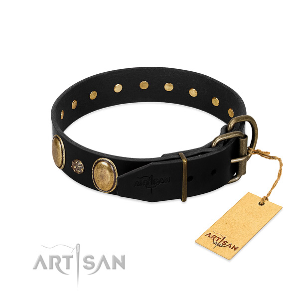 Fancy walking best quality full grain natural leather dog collar