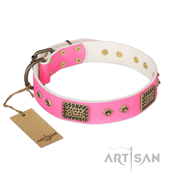 Easy adjustable full grain natural leather dog collar for stylish walking your pet