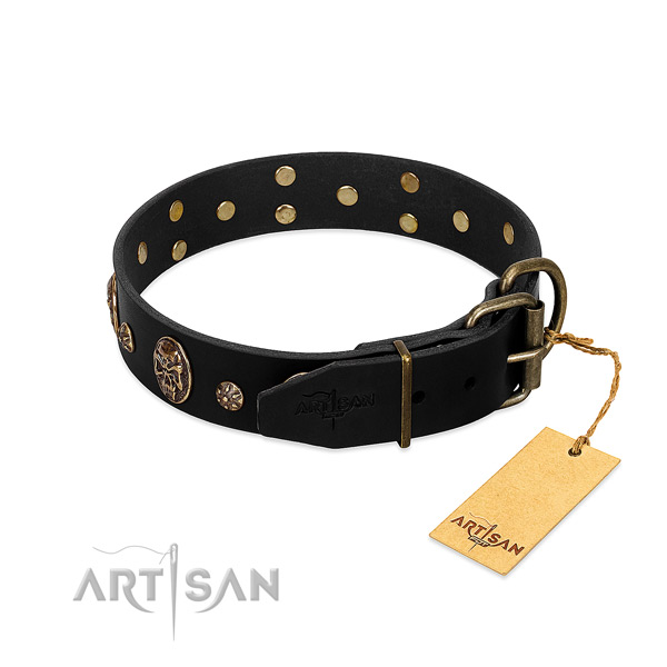 Durable traditional buckle on genuine leather dog collar for your dog