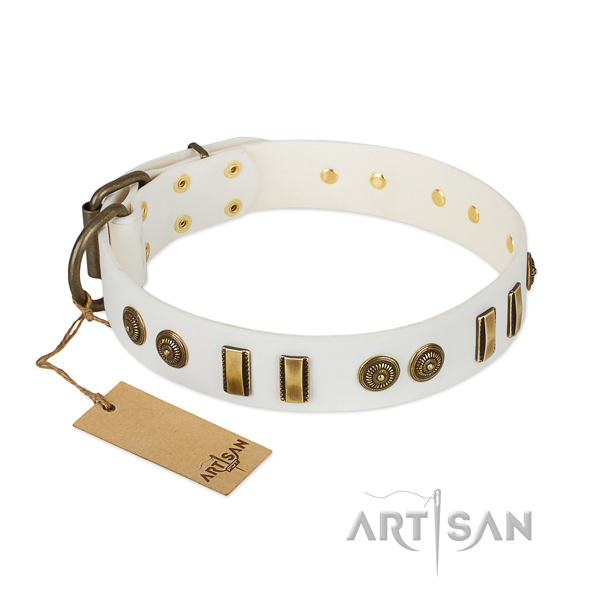Rust resistant D-ring on full grain leather dog collar for your pet