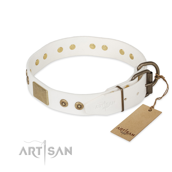 Full grain genuine leather dog collar with strong buckle and studs