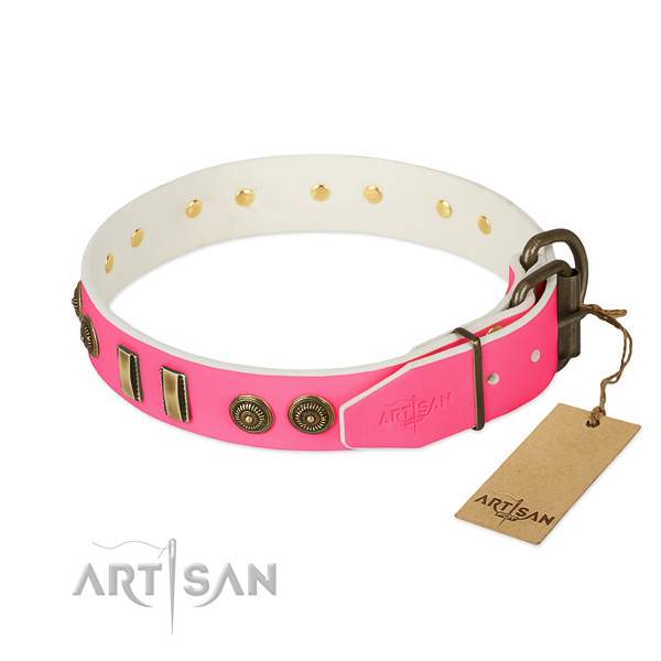 Strong fittings on leather dog collar for your doggie