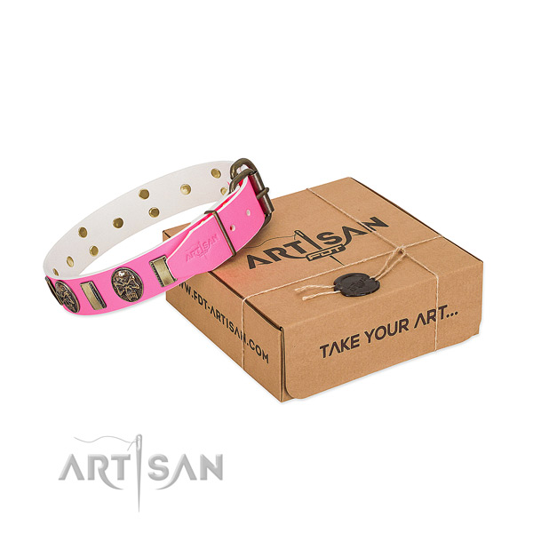 Corrosion resistant fittings on genuine leather dog collar for your four-legged friend