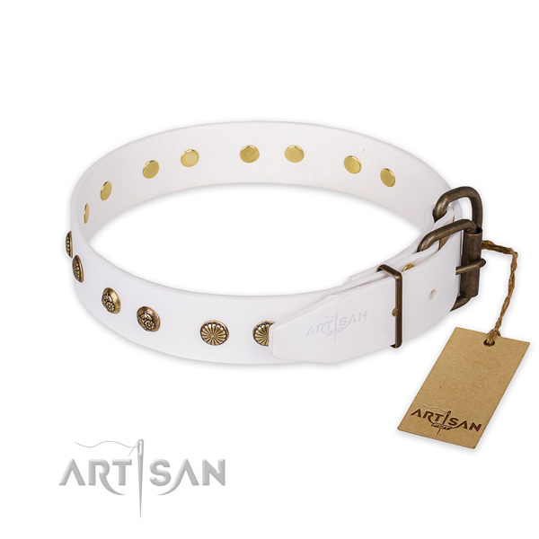 Rust resistant D-ring on genuine leather collar for your lovely canine