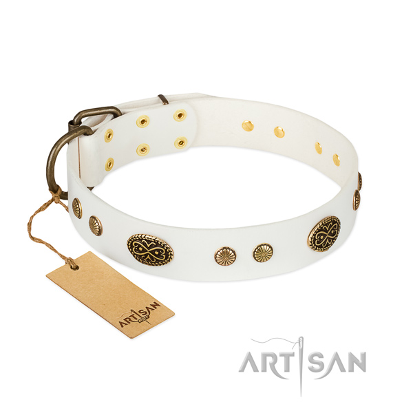 Corrosion proof hardware on full grain leather dog collar for your doggie