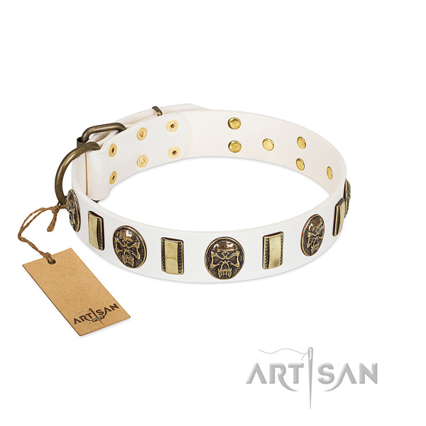 Adjustable full grain natural leather dog collar for comfy wearing