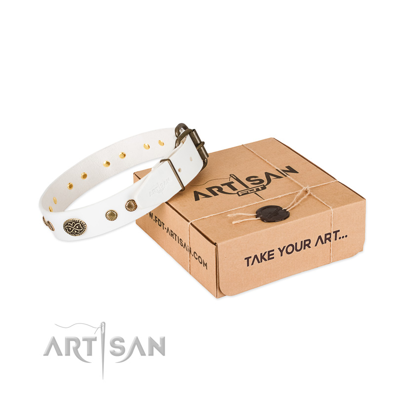 Corrosion proof hardware on natural leather dog collar for your four-legged friend