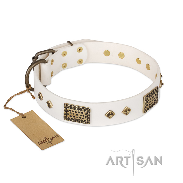 Convenient full grain genuine leather dog collar for daily walking