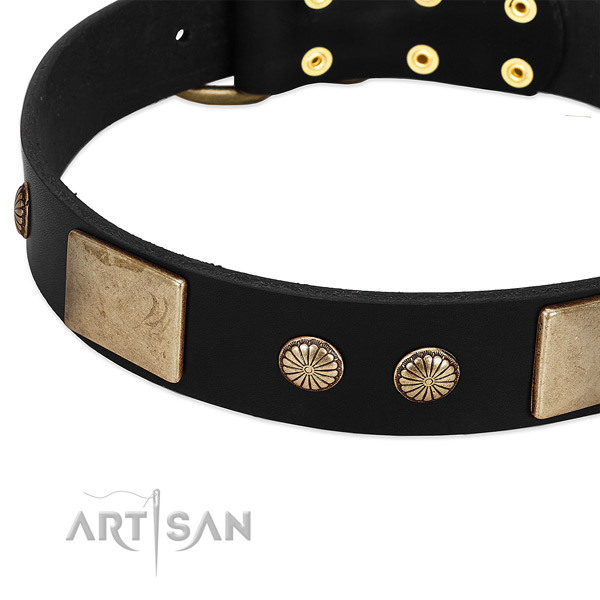 Full grain genuine leather dog collar with decorations for comfortable wearing