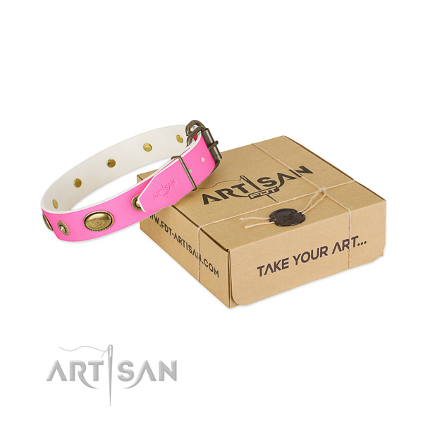 Trendy full grain genuine leather collar for your stylish pet
