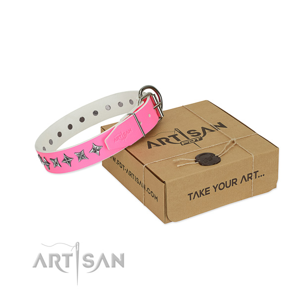 Durable full grain leather dog collar with amazing studs