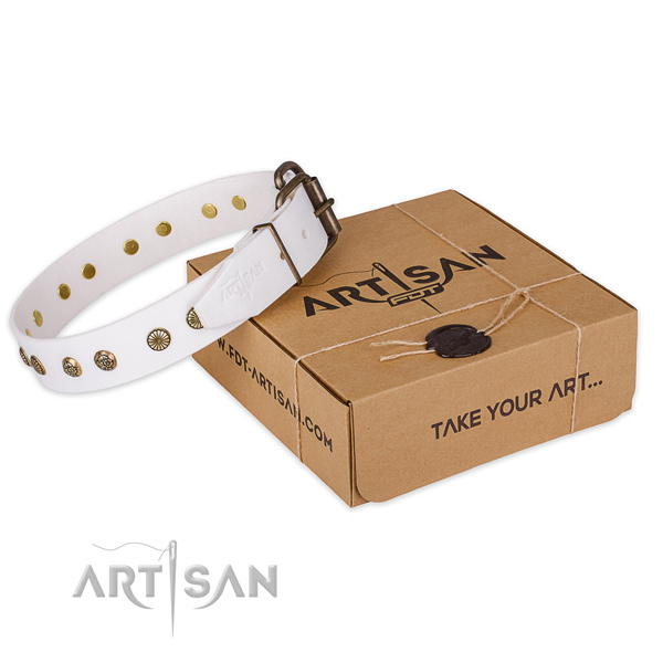 Corrosion proof hardware on full grain natural leather collar for your handsome canine