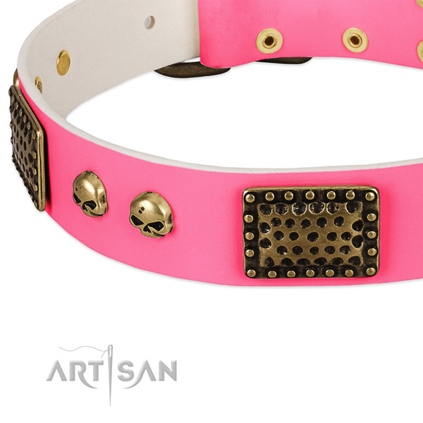 Corrosion proof hardware on genuine leather dog collar for your dog