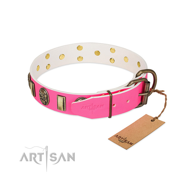 Rust resistant buckle on full grain natural leather dog collar for your doggie