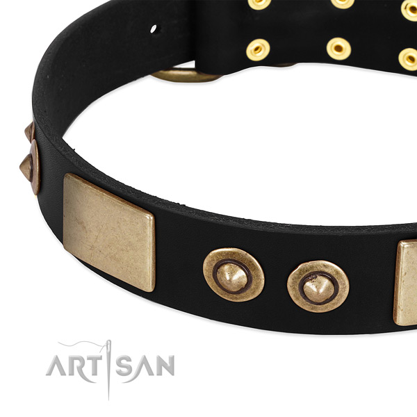 Corrosion resistant fittings on full grain genuine leather dog collar for your canine